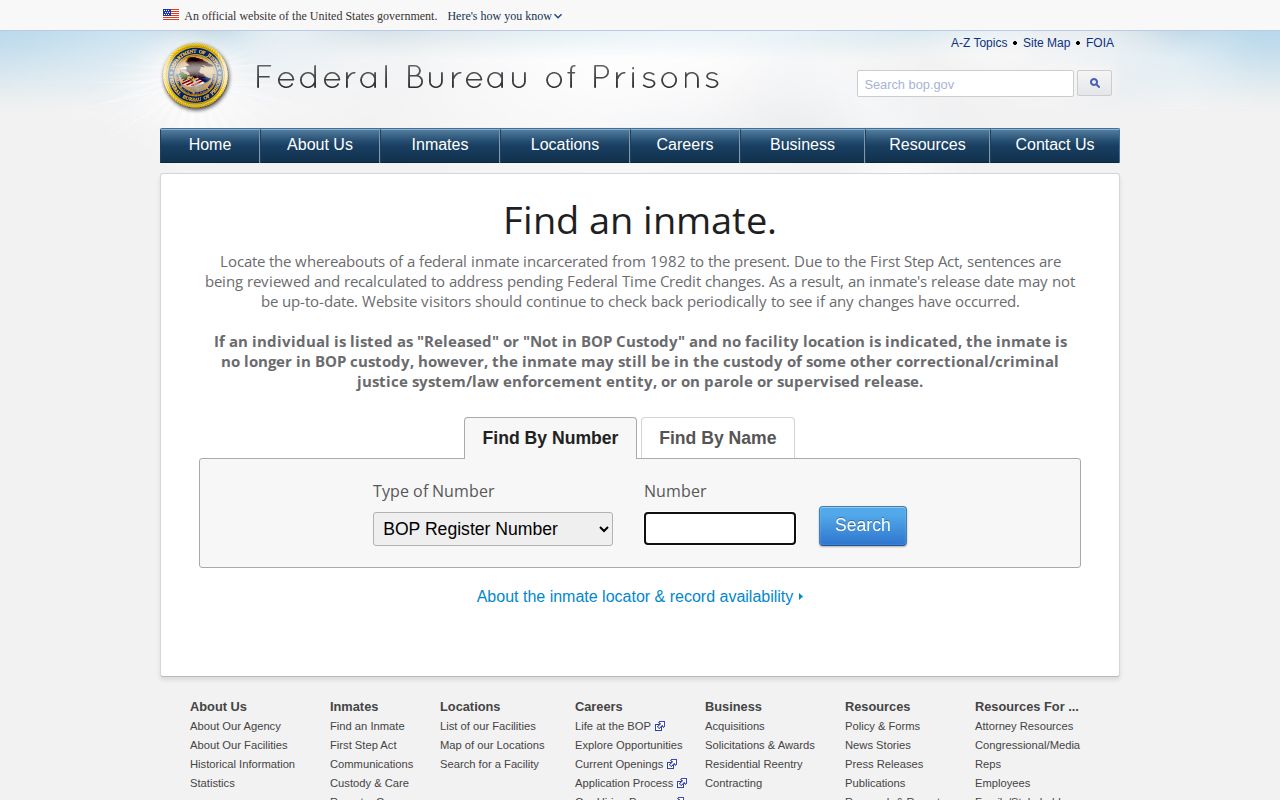 Federal Bureau of Prisons release locator for a Fulton County federal prison search