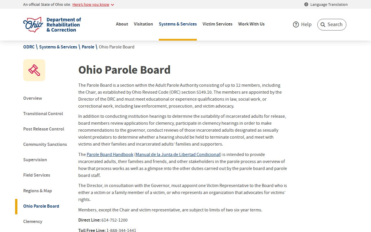 Ohio Parole Board resource for Fulton County post-release supervision