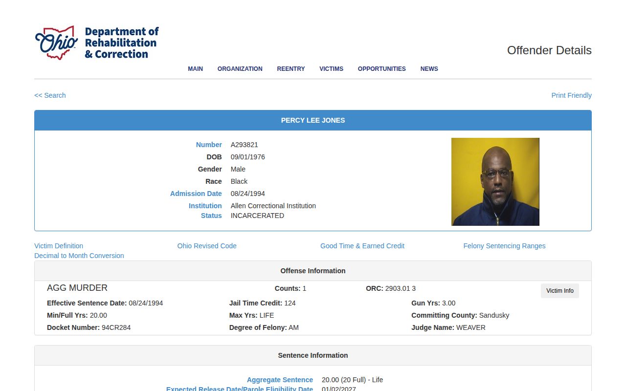 Ohio state prison released offender record and release date fields for Fulton County lookup